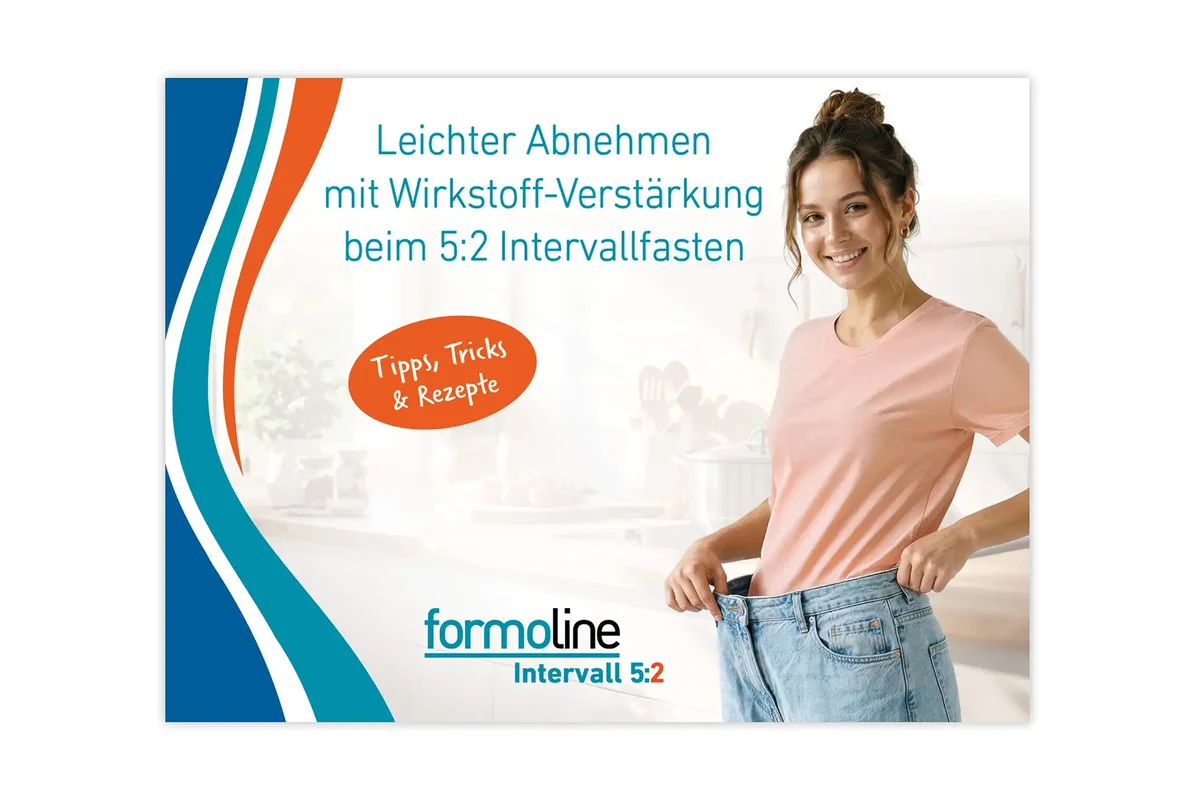 Cover des Rezept-Booklets zum 5:2-Intervallfasten von formoline mit Tipps, Tricks und Rezepten