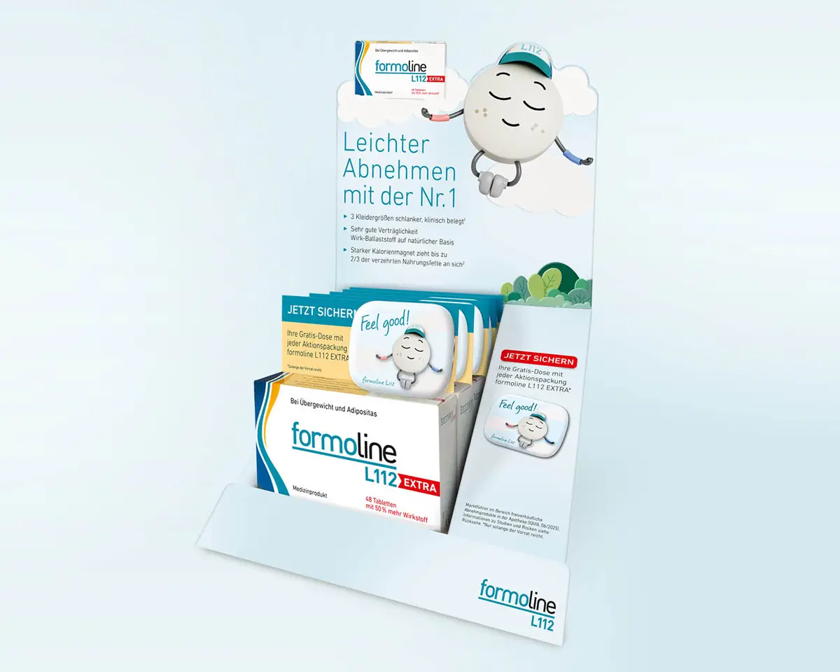 Verkaufsdisplay mit formoline L112 EXTRA Aktionspackungen.