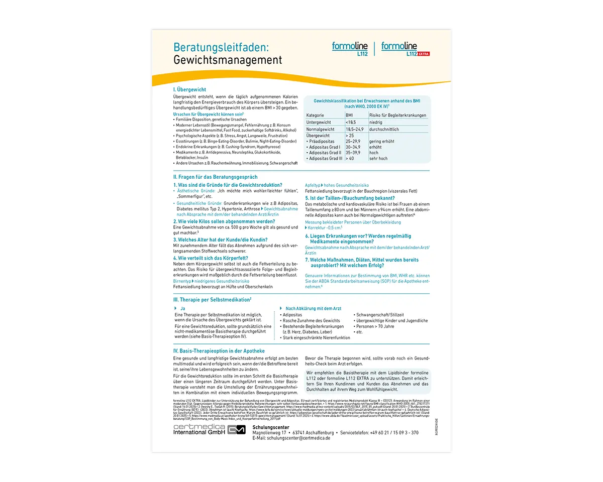 Beratungsleitfaden Gewichtsmanagement von formoline.
