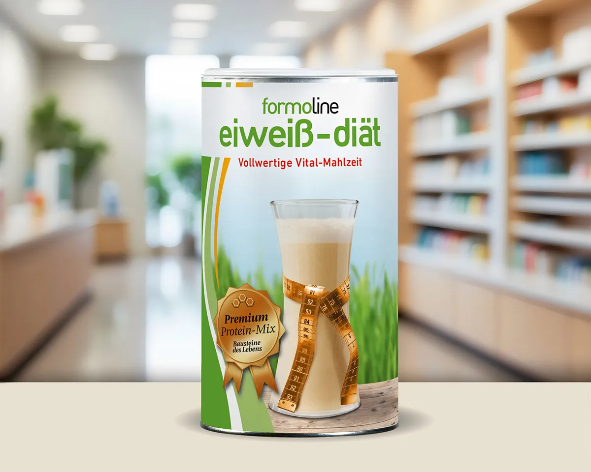 formoline eiweiß-diät Dose auf Theke in Apotheke.