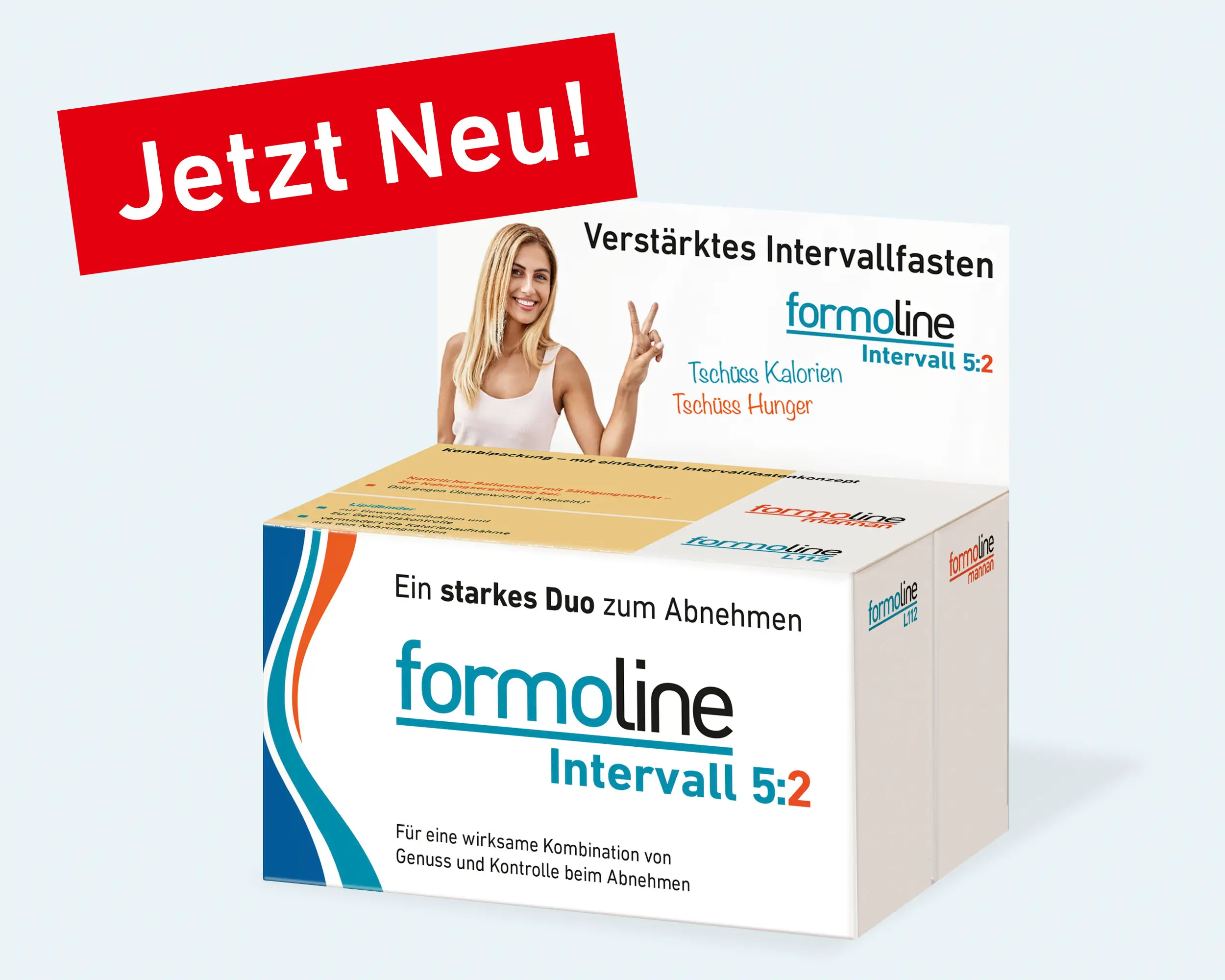 Produktverpackung formoline Intervall 5:2 mit Hinweis „Jetzt neu!“ auf hellem Hintergrund