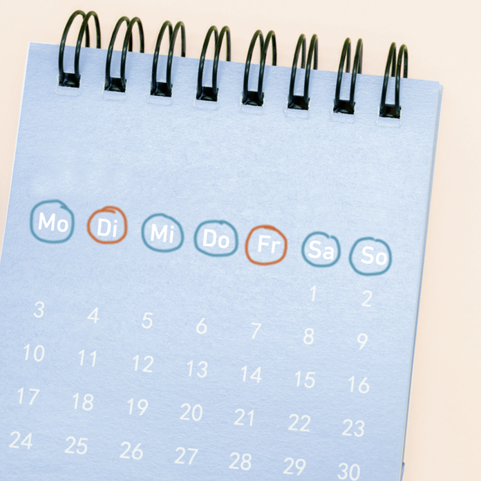 Kalender mit markierten Tagen–5:2-Intervallfasten mit formoline 
